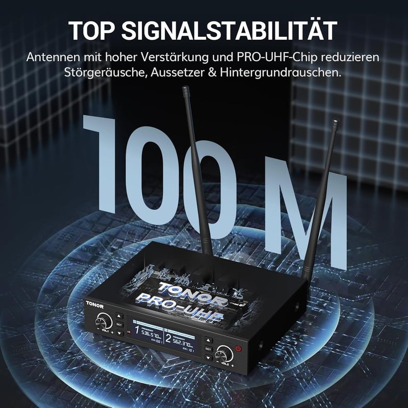 TONOR TW750 Vezeték Nélküli UHF Mikrofon Szett, 2 Tölthető Fém Mikrofon Fénygyűrűvel, 100m Hatótáv, Auto Scan Funkcióval Karaoke Partikhoz