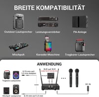 TONOR TW750 Vezeték Nélküli UHF Mikrofon Szett, 2 Tölthető Fém Mikrofon Fénygyűrűvel, 100m Hatótáv, Auto Scan Funkcióval Karaoke Partikhoz 7