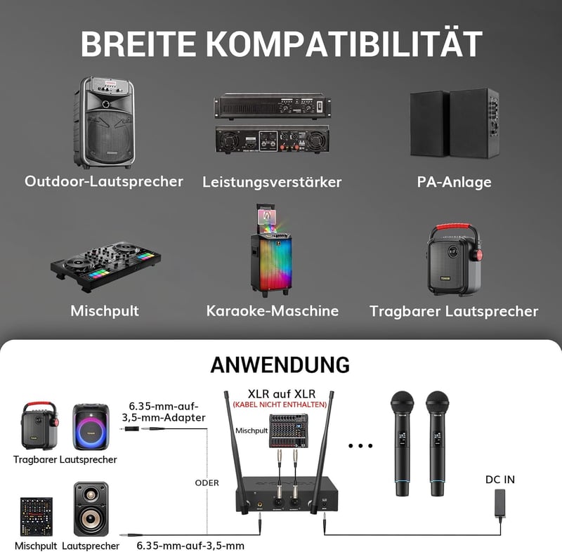 TONOR TW750 Vezeték Nélküli UHF Mikrofon Szett, 2 Tölthető Fém Mikrofon Fénygyűrűvel, 100m Hatótáv, Auto Scan Funkcióval Karaoke Partikhoz