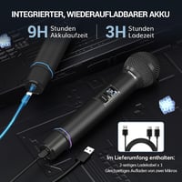 TONOR TW750 Vezeték Nélküli UHF Mikrofon Szett, 2 Tölthető Fém Mikrofon Fénygyűrűvel, 100m Hatótáv, Auto Scan Funkcióval Karaoke Partikhoz 4