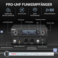 TONOR TW750 Vezeték Nélküli UHF Mikrofon Szett, 2 Tölthető Fém Mikrofon Fénygyűrűvel, 100m Hatótáv, Auto Scan Funkcióval Karaoke Partikhoz 5