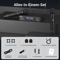 TONOR TW750 Vezeték Nélküli UHF Mikrofon Szett, 2 Tölthető Fém Mikrofon Fénygyűrűvel, 100m Hatótáv, Auto Scan Funkcióval Karaoke Partikhoz 8