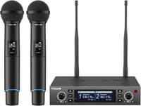 TONOR TW750 Vezeték Nélküli UHF Mikrofon Szett, 2 Tölthető Fém Mikrofon Fénygyűrűvel, 100m Hatótáv, Auto Scan Funkcióval Karaoke Partikhoz 1
