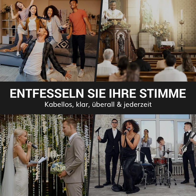 TONOR TW790 Bluetooth Vezeték Nélküli Mikrofon Szett, 2 Fém Mikrofon, 100 UHF Frekvencia, 80m Hatótáv, Újratölthető, Karaoke, Rendezvény