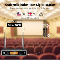 TONOR TW820 Vezeték Nélküli Duál Mikrofon Szett - UHF Professzionális Dinamikus Rendszer Karaoke, Buli, Esküvő, Rendezvény - 60m Hatótáv, Fe 3