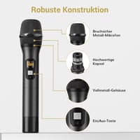 TONOR TW820 Vezeték Nélküli Duál Mikrofon Szett - UHF Professzionális Dinamikus Rendszer Karaoke, Buli, Esküvő, Rendezvény - 60m Hatótáv, Fe 4