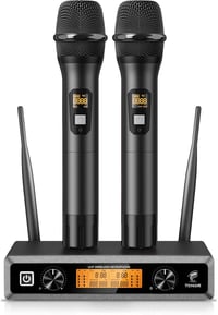 TONOR TW820 Vezeték Nélküli Duál Mikrofon Szett - UHF Professzionális Dinamikus Rendszer Karaoke, Buli, Esküvő, Rendezvény - 60m Hatótáv, Fe 1