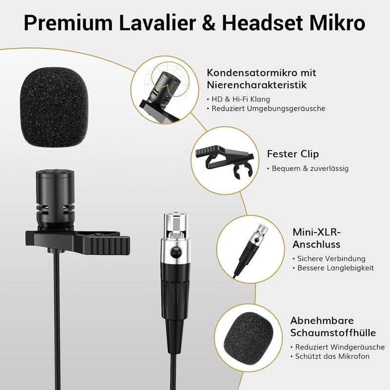 TONOR UHF Vezeték nélküli Mikrofon Szett – Fej- és Gallérmikrofon, Bodypack Adó, Mini Vevő, 60 m Hatótáv