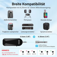 TONOR UHF vezeték nélküli fejhallgató-mikrofon rendszer, 20 csatorna, 20 m hatótáv 2