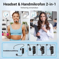 TONOR UHF vezeték nélküli fejhallgató-mikrofon rendszer, 20 csatorna, 20 m hatótáv 7
