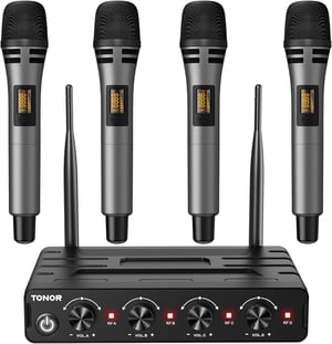 TONOR vezeték nélküli mikrofon szett 4 db kézi mikrofonnal, 60 m hatótáv, UHF