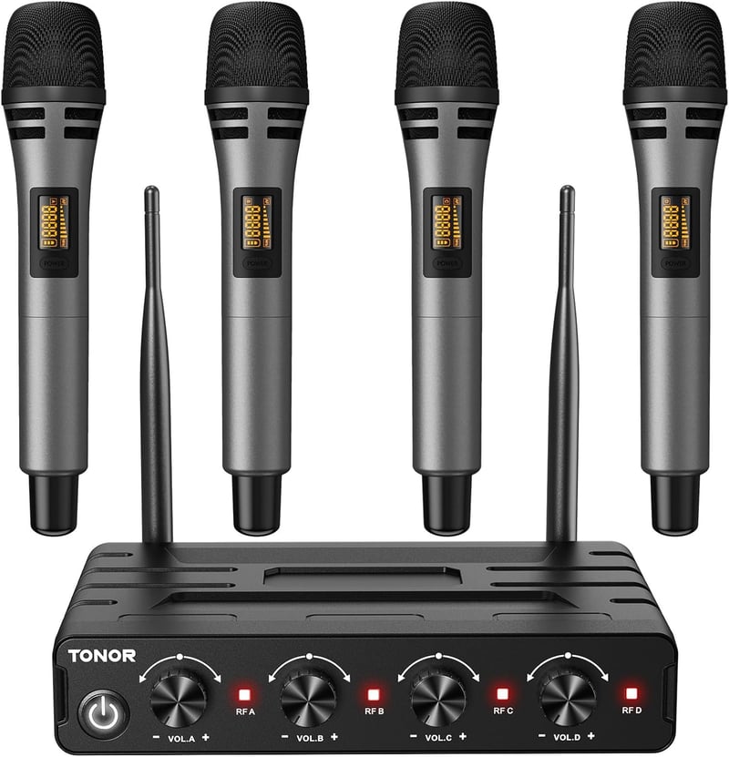 TONOR Vezeték nélküli mikrofon szett 4 db kézi mikrofonnal 60m reichweite karaoke énekléshez