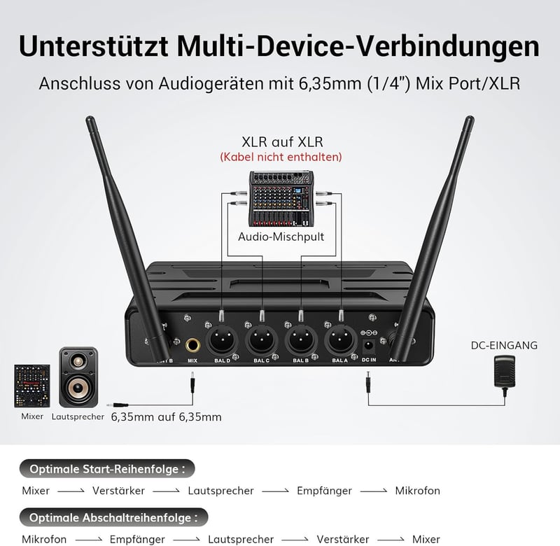 TONOR Vezeték nélküli mikrofon szett 4 db kézi mikrofonnal 60m reichweite karaoke énekléshez