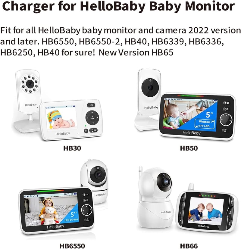 TONTON 5V 1A Baby Monitor Töltőkábel HelloBaby HB50 HB66 Szülő Egység 2m Fehér