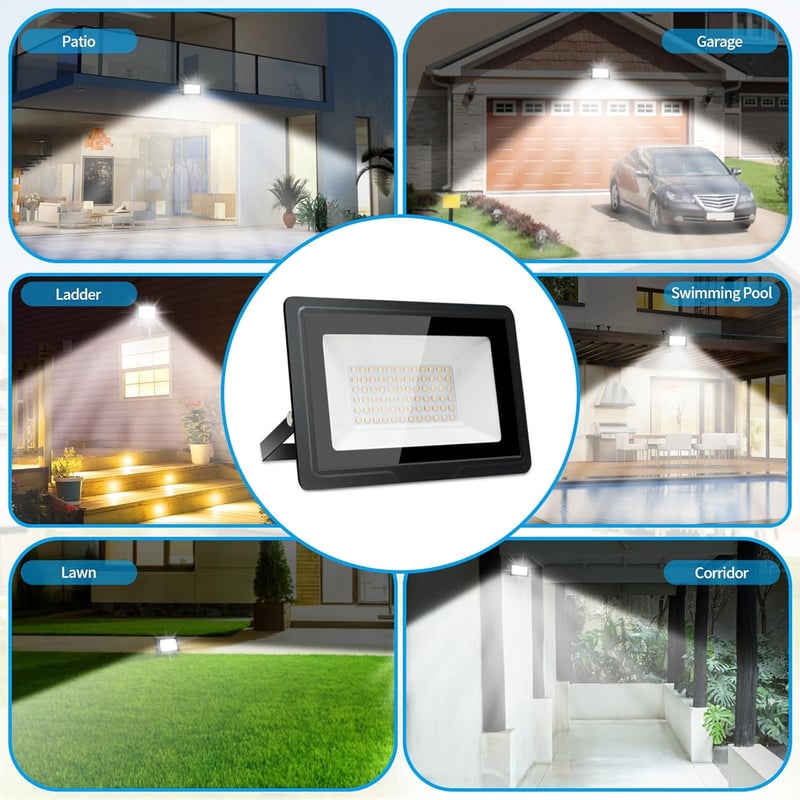 toobettp 50W LED Kültéri Reflektor 6000K 5000 Lumen IP66 Vízálló Kerti Lámpa 2db