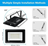toobettp 50W LED Kültéri Reflektor 6000K 5000 Lumen IP66 Vízálló Kerti Lámpa 2db 7