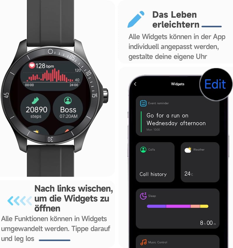TOOBUR Alexa Smartwatch 44mm Fitness Óra Szívritmus Monitor IP68 Vízálló Android iOS