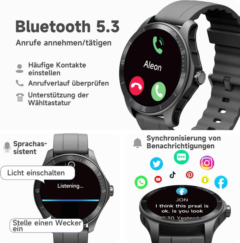 TOOBUR Alexa Smartwatch 44mm Fitness Óra Szívritmus Monitor IP68 Vízálló Android iOS