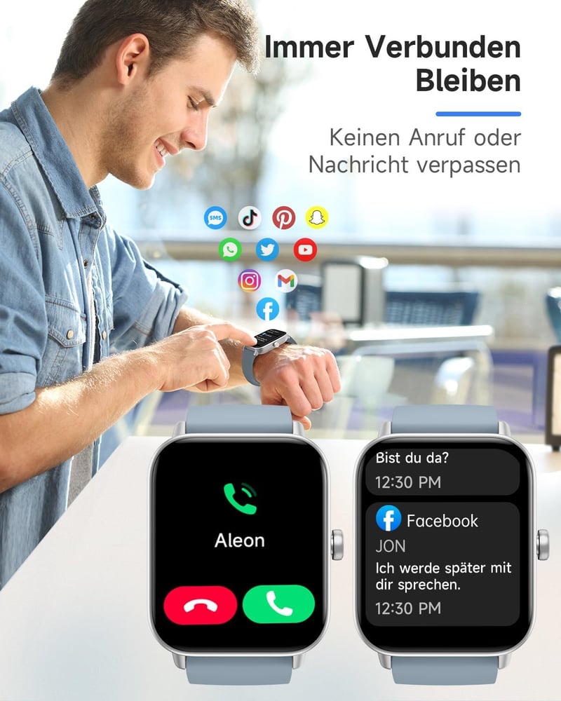 TOOBUR Smartwatch Nőknek 1.8" Fitness Tracker 100 Sport Pulzusmérő IP68 Vízálló - blue