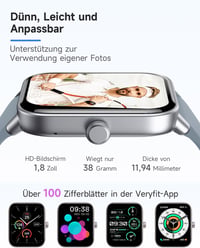 TOOBUR Smartwatch Nőknek 1.8" Fitness Tracker 100 Sport Pulzusmérő IP68 Vízálló - blue 7