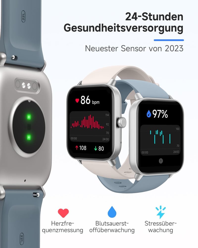 TOOBUR Smartwatch Nőknek 1.8" Fitness Tracker 100 Sport Pulzusmérő IP68 Vízálló - blue