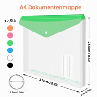 TOOELMON Mapă pentru documente A4, set de 12 dosare transparente pentru organizarea documentelor A4, mape extensibile și impermeabile cu capsă, 6 culori 2