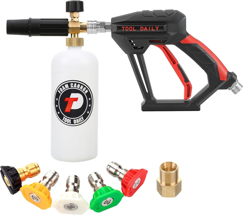 Pistol de spălare cu presiune scurtă Tool Daily cu lance de spumă, conector rapid 1/4", 5 duze, 1 L