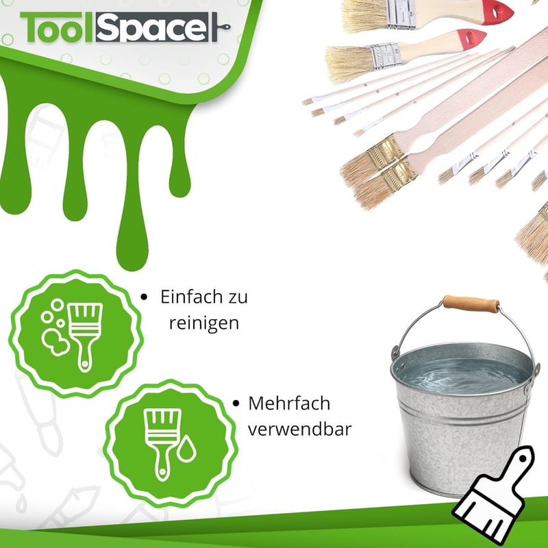 ToolSpace 22 részes ecsetkészlet - 4 radiátor ecset, 14 lapos ecset, 4 kerek ecset - Természetes sörte, fa nyél - Festéshez, lakkozáshoz
