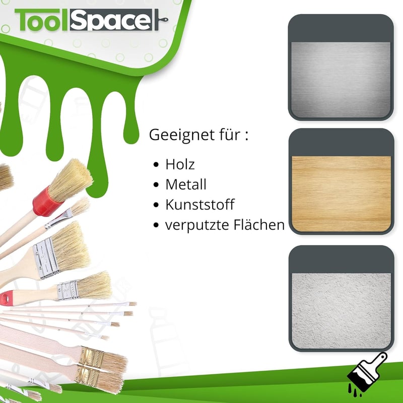 ToolSpace 22 részes ecsetkészlet - 4 radiátor ecset, 14 lapos ecset, 4 kerek ecset - Természetes sörte, fa nyél - Festéshez, lakkozáshoz