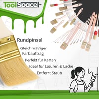 ToolSpace 22 részes ecsetkészlet - 4 radiátor ecset, 14 lapos ecset, 4 kerek ecset - Természetes sörte, fa nyél - Festéshez, lakkozáshoz 3