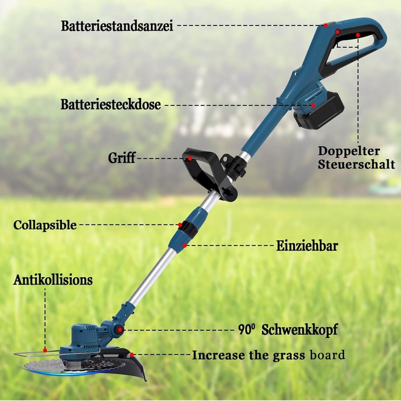 TOOLTESOO Akkus Fűkasza Makita Akkuhoz 750W Kefe Nélküli Motor 180° Összecsukható