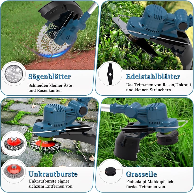 TOOLTESOO Akkus Fűkasza Makita Akkuhoz 750W Kefe Nélküli Motor 180° Összecsukható