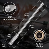Toolwiz 14 mm-es gyújtógyertya dugókulcs 30 cm-es hosszabbítóval, 12 pontos 3/8" meghajtás, 360° forgó, mágnessel, vékonyfalú Cr-V acél 5