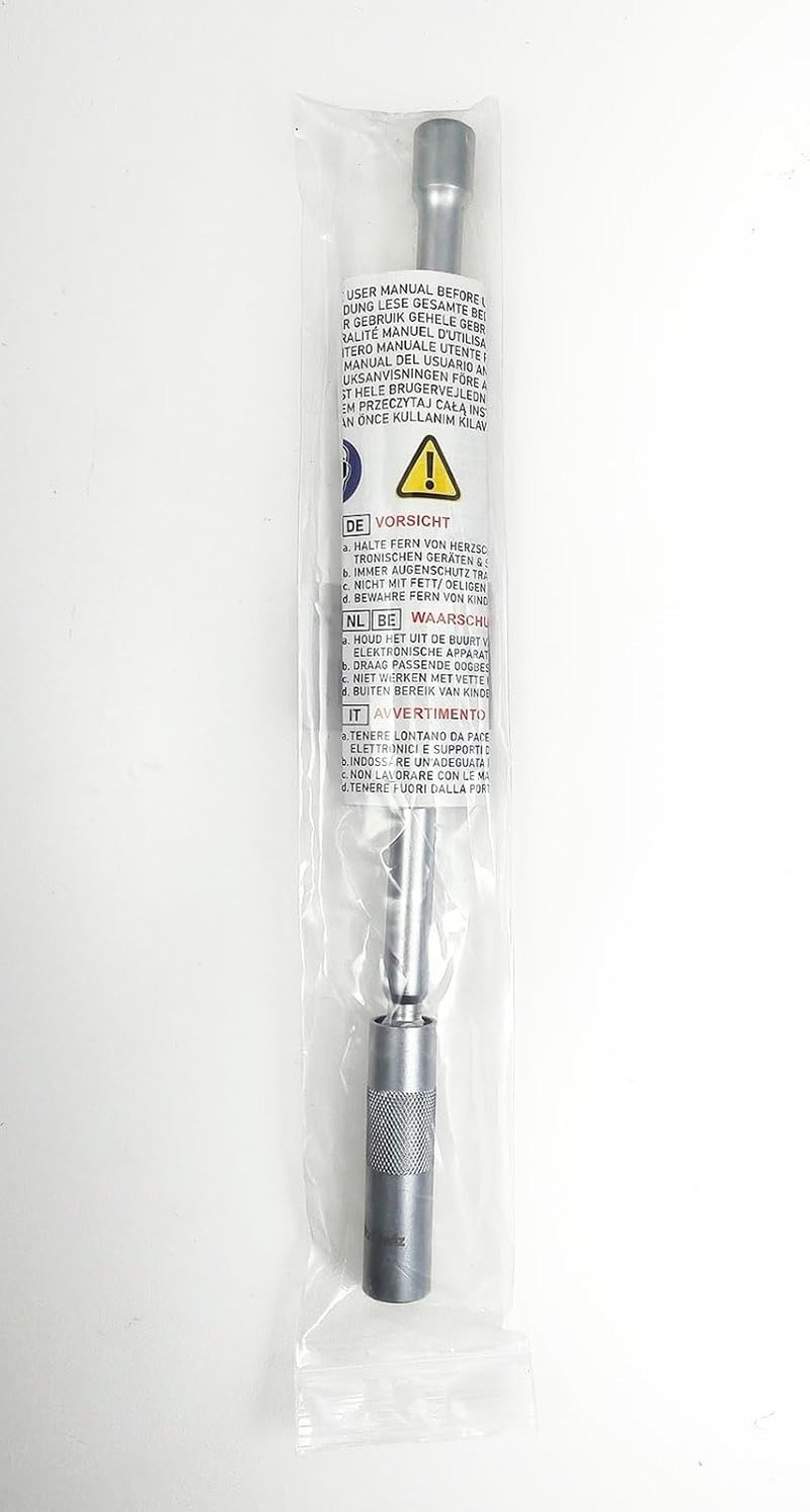 Toolwiz 14 mm-es gyújtógyertya dugókulcs 30 cm-es hosszabbítóval, 12 pontos 3/8" meghajtás, 360° forgó, mágnessel, vékonyfalú Cr-V acél