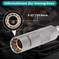 Toolwiz 14 mm-es gyújtógyertya dugókulcs 30 cm-es hosszabbítóval, 12 pontos 3/8" meghajtás, 360° forgó, mágnessel, vékonyfalú Cr-V acél 6