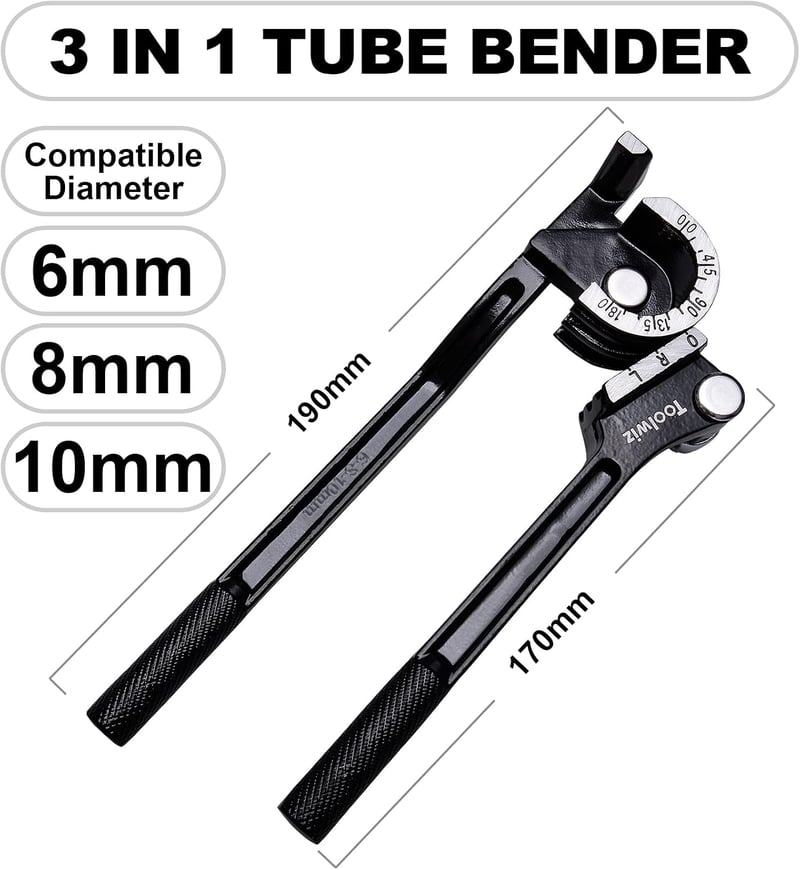 Toolwiz Csőhajlító Fogó 3-in-1 Fékvezeték Hajlító Szerszám 6-8-10 mm Alumínium Réz Cső Kézi Hajlítófogó Piros - Black