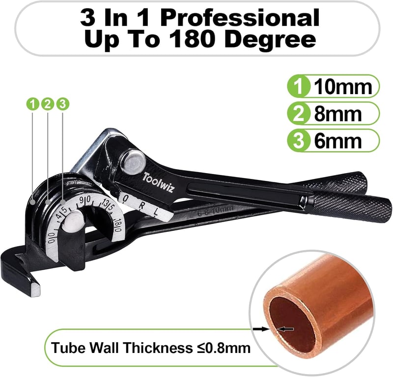 Toolwiz Csőhajlító Fogó 3-in-1 Fékvezeték Hajlító Szerszám 6-8-10 mm Alumínium Réz Cső Kézi Hajlítófogó Piros - Black