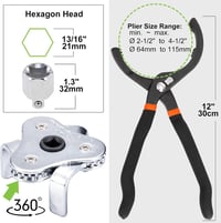 Toolwiz Olajszűrő Kulcs és Fogó Szett (2 db) Univerzális Olajcsere Szerszám 64-116 mm Szűrőkhöz Autó Motor Karbantartás 8