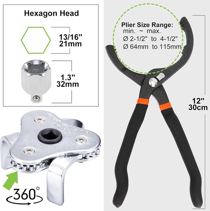 Toolwiz Olajszűrő Kulcs és Fogó Szett (2 db) Univerzális Olajcsere Szerszám 64-116 mm Szűrőkhöz Autó Motor Karbantartás