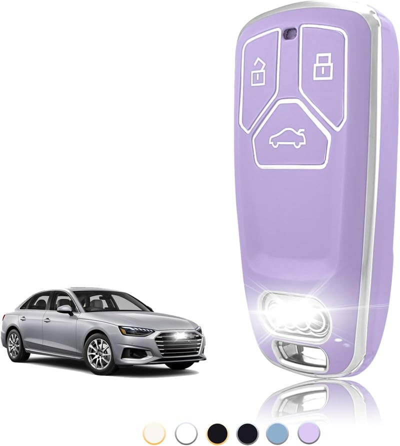 TOOMUME Audi Autókulcs Tok TPU Védelem A4 A6 Q5 Q7 Kulcstartó Hüvely - Purple silver
