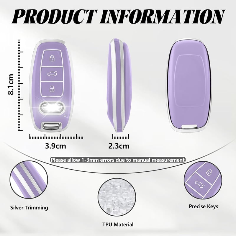 TOOMUME TPU Autókulcs Tok Audi A3 A4 A5 A6 A7 A8 Q5 Q7 Q8 RS6 RS7 S3 S6 S7 SQ7 SQ8 E-Tron Kulcsvédő - Purple silver