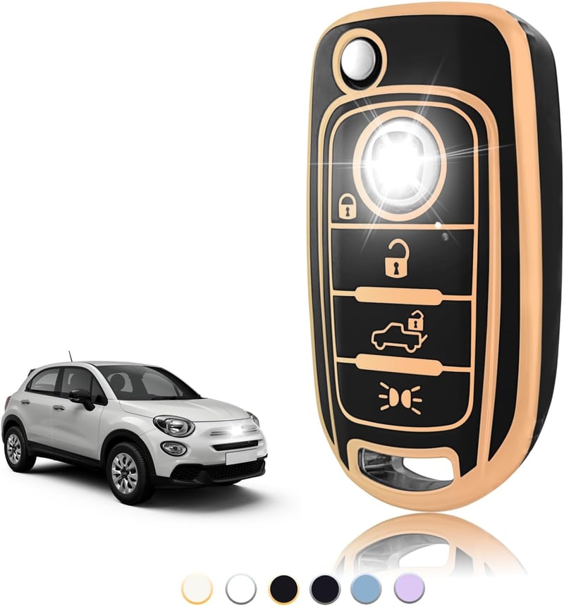 Husă cheie auto TOOMUME TPU pentru Fiat 500X 500L 500 Tipo Egea Toro Jeep Renegade Dodge Neon, protecție cheie neagră aurie, 4 butoane