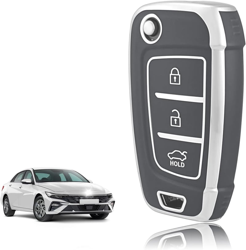 TOOMUME TPU Autókulcs Tok Hyundai i30 ix35 Kona Tucson Elantra Sonata Creta Verna Flip Kulcshoz - Silver-grey