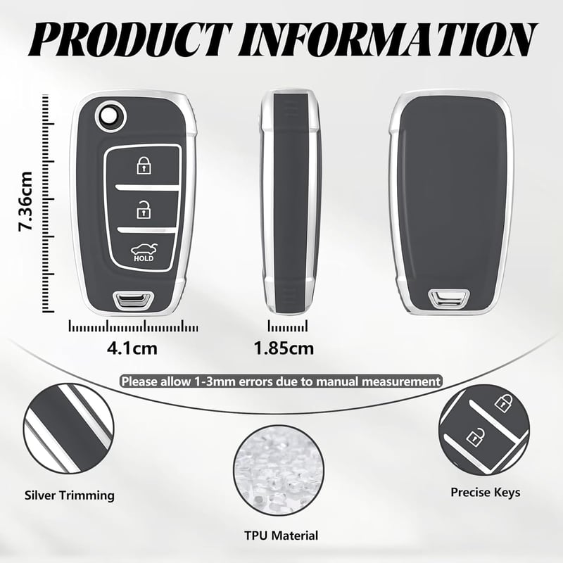 TOOMUME TPU Autókulcs Tok Hyundai i30 ix35 Kona Tucson Elantra Sonata Creta Verna Flip Kulcshoz - Silver-grey