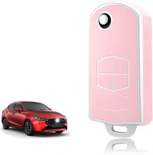 TOOMUME TPU autókulcs tok Mazda flip kulcshoz - rózsaszín-ezüst - 2 gombos