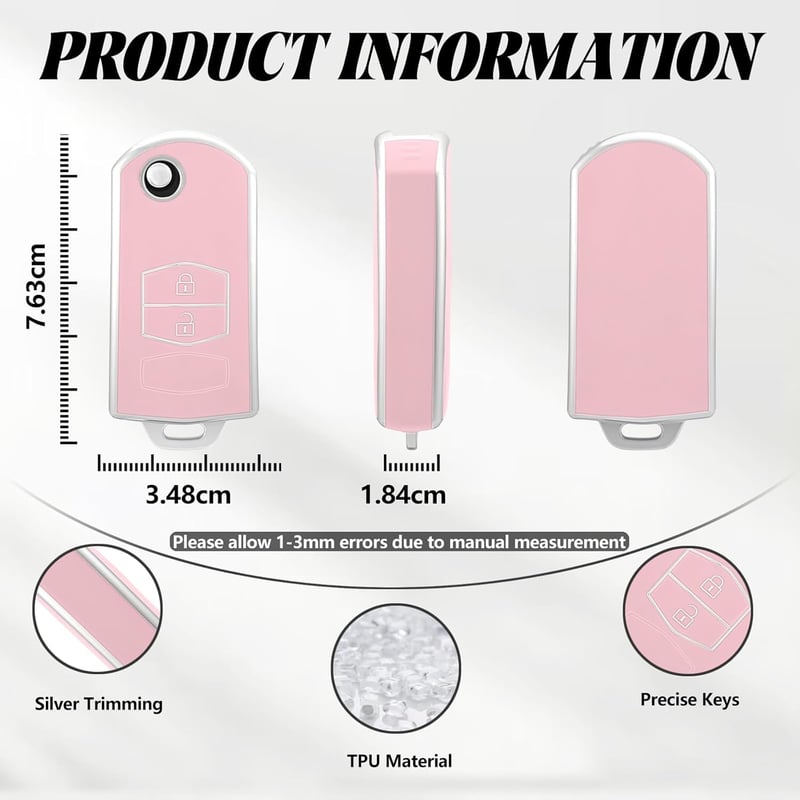TOOMUME TPU Autókulcs Tok Mazda 2 3 5 6 CX-3 CX-5 CX-30 MX-5 Flip Kulcshoz - 2 Tasten, Pink silver