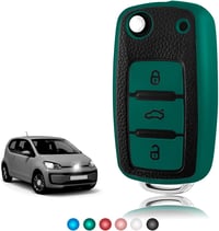 TOOMUME TPU Bőr Autókulcs Tok VW Golf Polo Passat Skoda Fabia Seat Ibiza - TPU Leder, Green 1