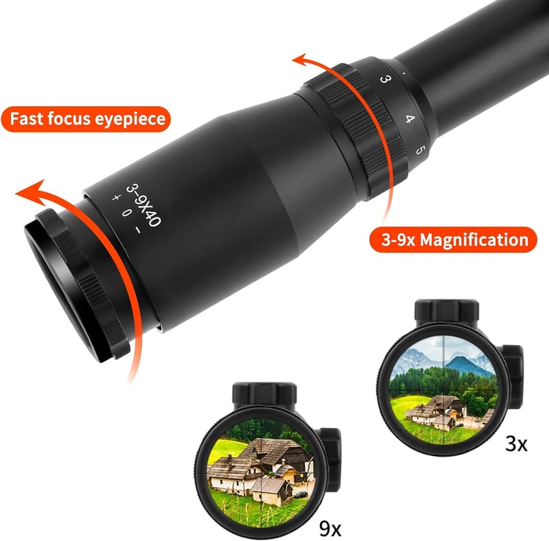 ToopMount 3-9x40 Airsoft Távcső Lila Lencsebevonattal és Gyorscserélhető Fedéllel