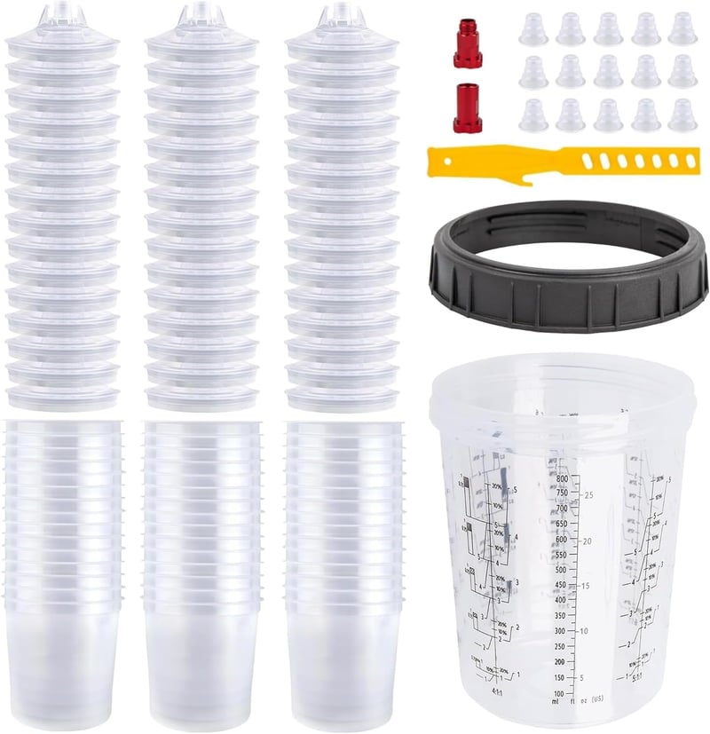 TOOSOAR 800ml Festékkevert pohár 50db fedővel + alumínium adapter + keverőbot