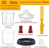 TOOSOAR 800ml Festékkevert pohár 50db fedővel + alumínium adapter + keverőbot 2